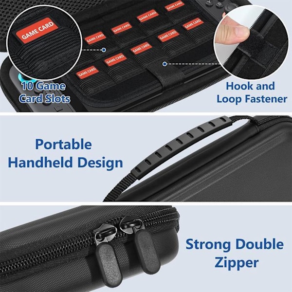 Hus för Nintendo Switch/Switch OLED, Hårt skyddande transportfodral med hög kapacitet - Svart Svart
