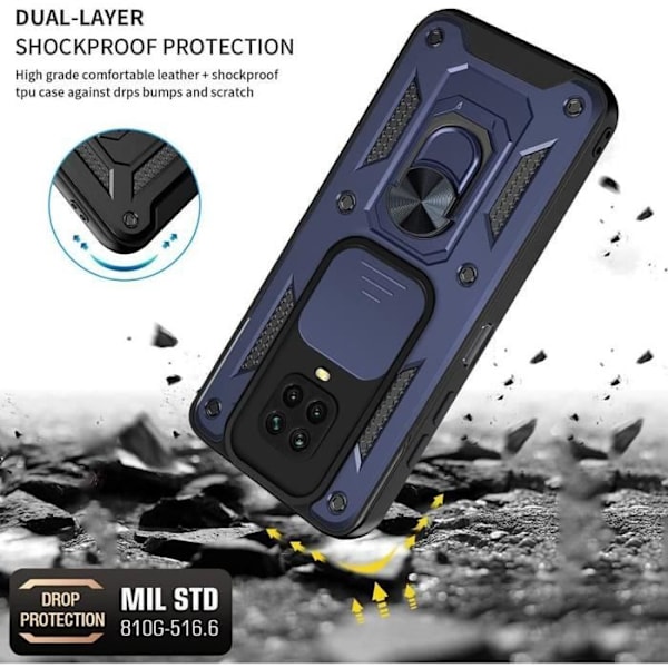 Skyddsskal - E.F.CONNECTION - För Redmi Note 9 - Hårt - Matt - Ringstöd marinblå
