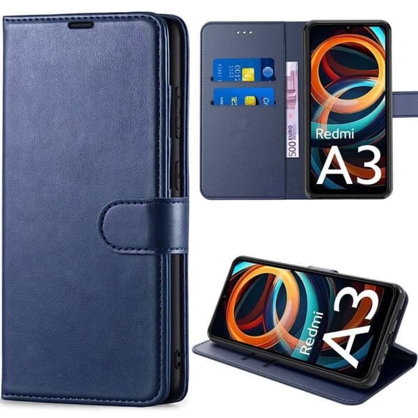 Coque - E.F.CONNECTION - för Xiaomi Redmi A3 - PU-läder - Stötmotståndskraftig - Justerbart Stöd marinblå