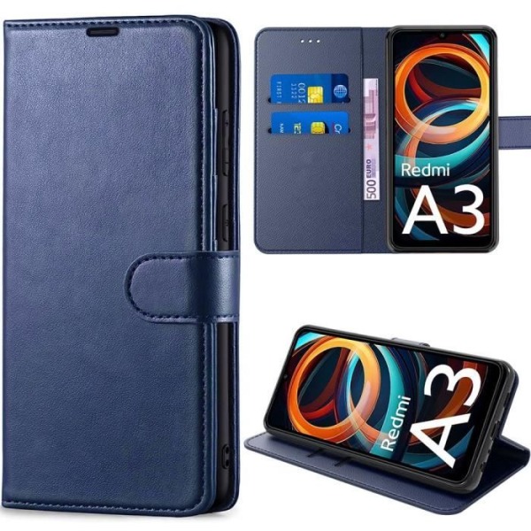 Coque - Xiaomi - Redmi A3 - PU-læder - Stødabsorberende - Justerbart Stativ marinblå