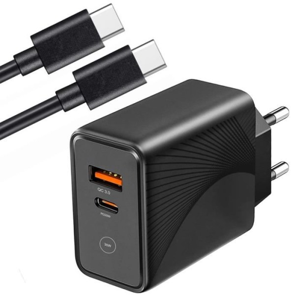 30W 2-Port PD-oplader 20W+QC 3.0 Ray-mønster med 1M USB-C-kabel til realme C11 C20 C21 C21Y C25Y