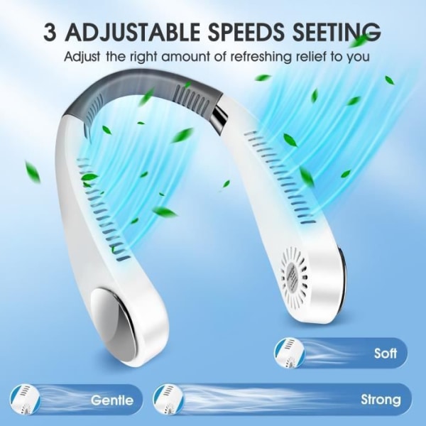Halsfläkt, bärbar uppladdningsbar 5000mAh USB-minifläkt, 360° 3-hastighets justerbar bladlös halsfläkt för