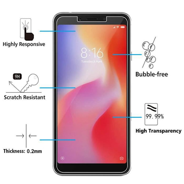 Skärmskydd - VCOMP - Xiaomi Redmi 6 - Härdat glas - Set med 2 - Reptålig
