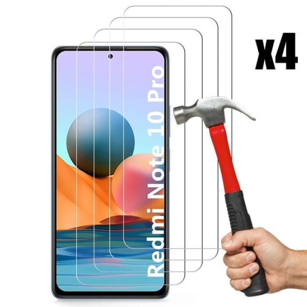 Pack - 4 härdat glasskydd för Redmi Note 10 Pro 5G högresistans anti-skrapfilmer Transparent