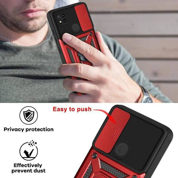 Fodral för Redmi 10A Röd Stötsäker hård Anti-Scratch Skydd Kamera Bakring