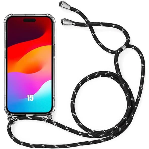 Coque - EF CONNECTION - för iPhone 15 - Förstärkt TPU - Justerbar Snöre - Repellerande Svart