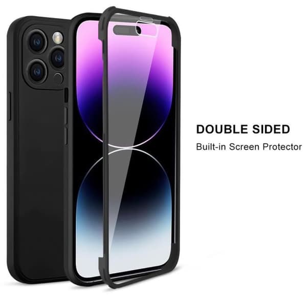 Coque Intégrale 360 - EF CONNECTION - för iPhone 14 Pro Max - Svart - Repellerande - Mjuk Svart