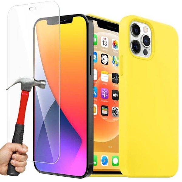 Flydende silikone etui - E.F.CONNECTION - iPhone 12 Pro Max - Gul - Anti-chok - Hærdet glas Gul