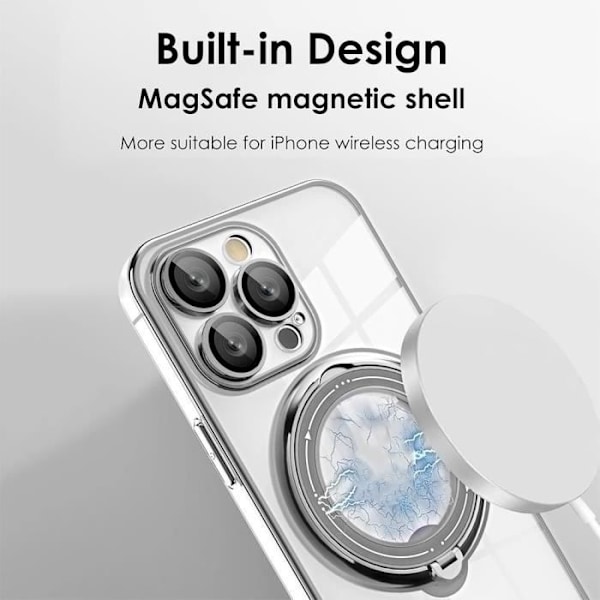 Cover til iPhone 16 Pro med roterende magnetisk støtte - Sølv kantbeskyttelse + 2 hærdede briller