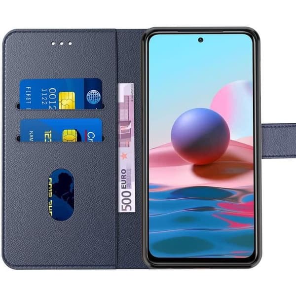 Skyddsskåp - MÄRKE - För Redmi Note 10/10S - Marinblå - Lädeffekt - 360° skydd marinblå
