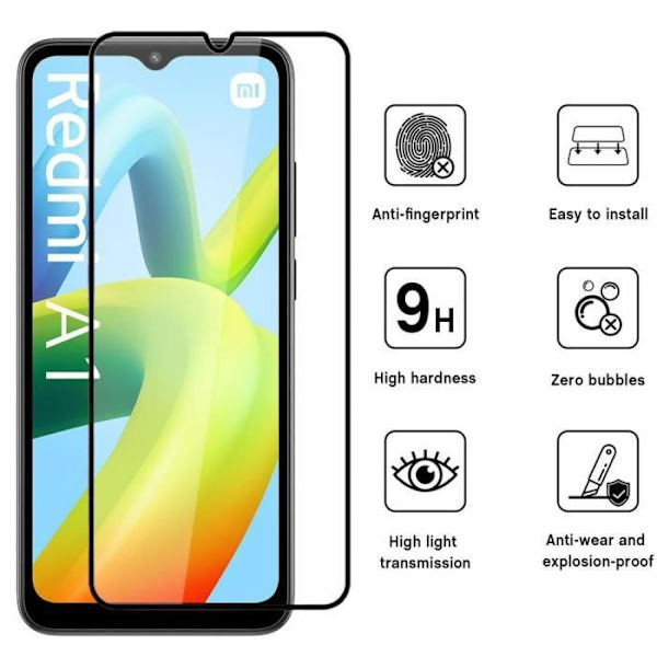 3 x helhärdat glas för Redmi A1/A2 skyddsglas Transparent med svart kant
