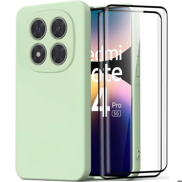 Coque för Xiaomi Redmi Note 14 Pro 5G - Grön Silikon + 2 Härdat Glas - E.F.Connection® Grön
