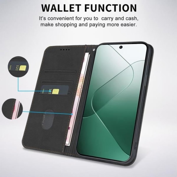 Coque - Xiaomi - 14 - Syntetisk Læder Sort - Mosaikmønster - Magnetlukning Svart