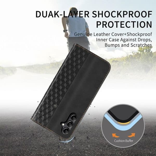 Skyddsfodral för iPhone 17 Pro Max, Anti-rep Protection Effek Läder Blå Marin + 2 Härdade Glas Svart