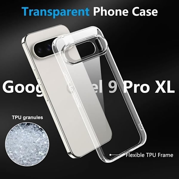 Coque och Härdat Glas - Google - Pixel 9 Pro XL - Mjuk Skydd - Halkfri - Transparent Transparent