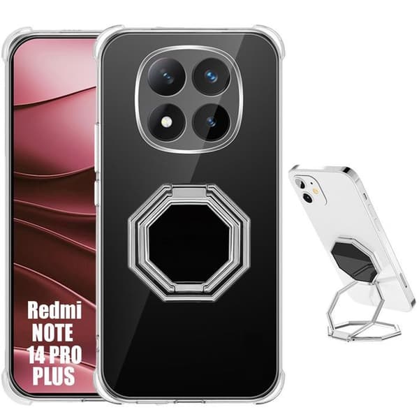 Skyddshölje - E.F.Connection® - för Xiaomi Redmi Note 14 Pro+ 5G - Silikon - Justerbart stöd - Stötabsorberande Transparent
