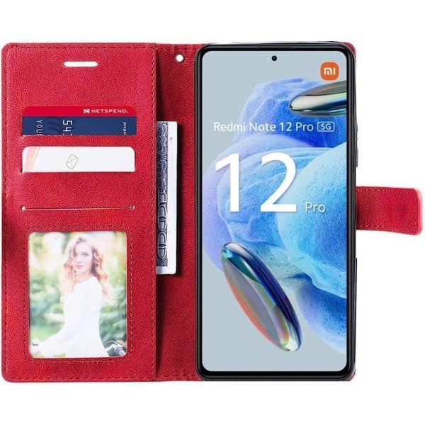 Coque - E.F.CONNECTION - Xiaomi Redmi Note 12 Pro 5G - Stöttålig - PU-läder - Röd Röd
