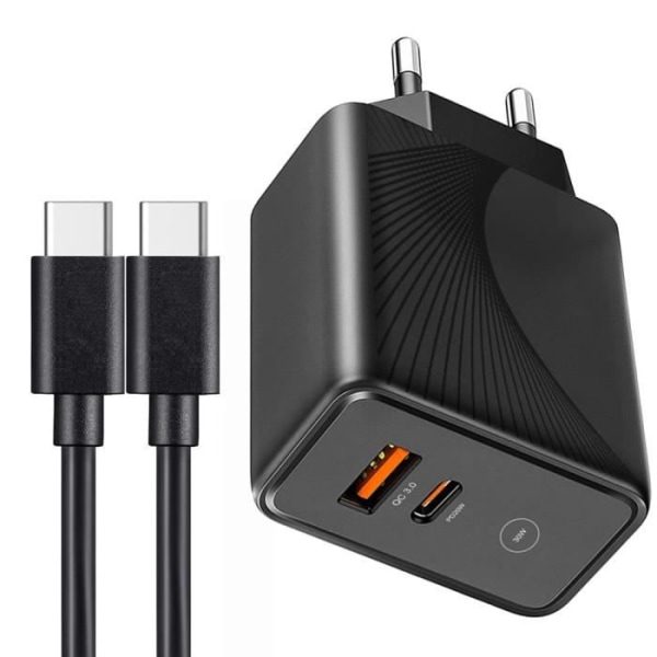 30W 2-Port QC 3.0+PD 20W hurtigoplader med USB-C-kabel til Xiaomi 12T - 12T Pro - 12 Lite - 12 - 12X - 12 Pro - Sort