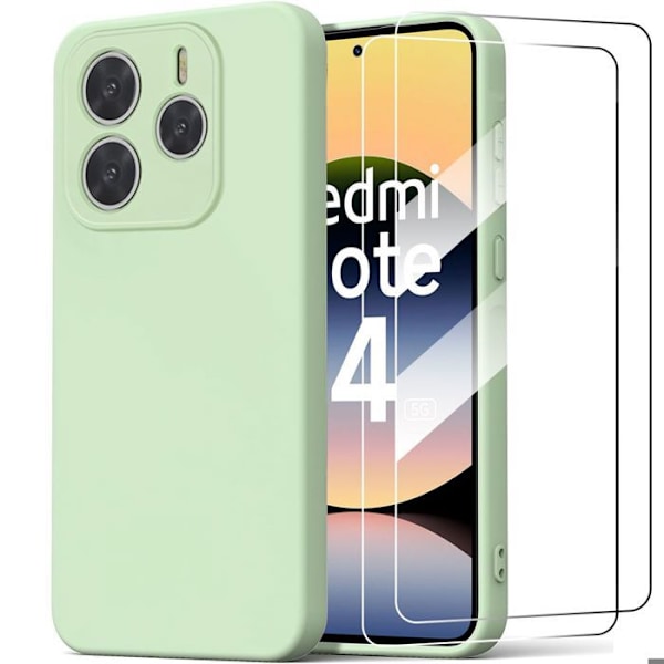 Coque för Xiaomi Redmi Note 14 5G (ej för 4G) Silikon Grön + 2 Härdat Glas - E.F.Connection® Grön