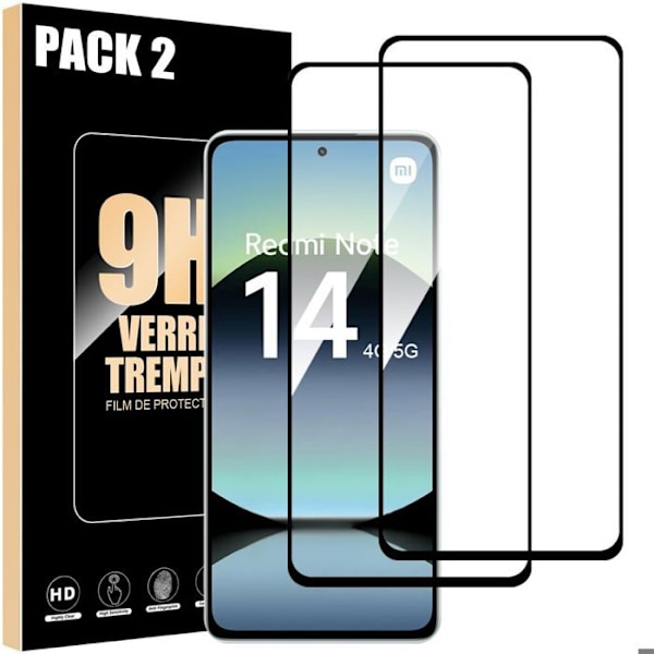Hærdet Glas - E.F.Connection - Redmi Note 14 - Pakke med 2 - Sort - Ridseresistent - Stødabsorberende Beskyttelse Transparent med svart kant