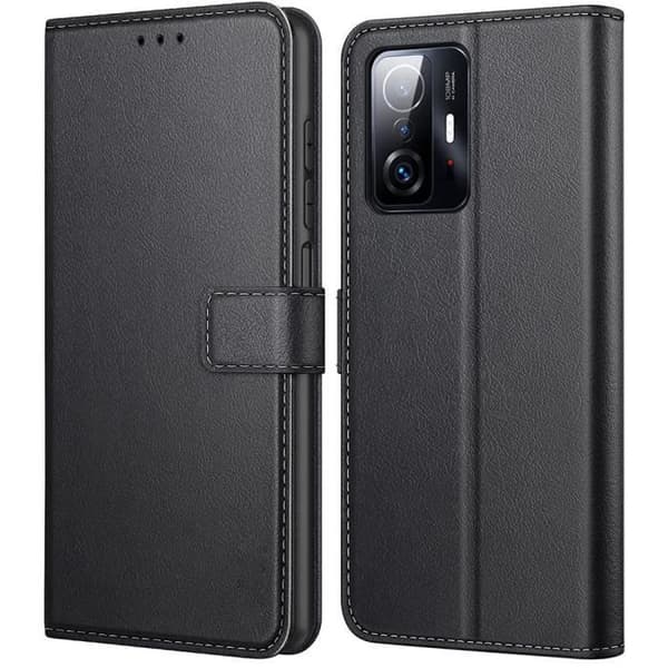 Skyddsskal - E.F.CONNECTION - Xiaomi 11T 5G - Solid läderlook - Magnetisk stängning - Elegant Svart