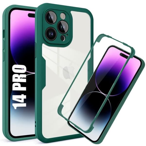 Coque - EF CONNECTION - för iPhone 14 Pro - Mörkgrön - 360° skydd - Stötdämpning Nattgrönt