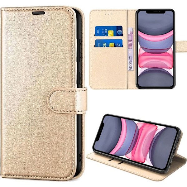 Etui til iPhone 11 - Beskyttelse i syntetisk læder med flip, stødabsorberende og ridsefrit i guld gyllene