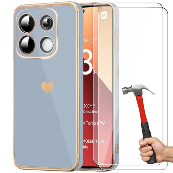 Coque TPU - E.F.CONNECTION - För Xiaomi Redmi Note 13 Pro 4G - Blå - Hjärtmönster - Stötskydd Blå