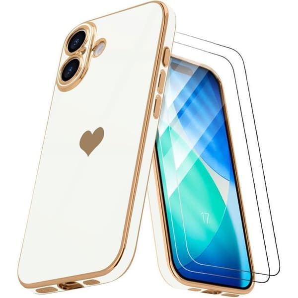 Skyddsskal - E.F.Connection - för iPhone 17 - Silikon Mönster Hjärta - Vit - 2 Härdade Glas Vit