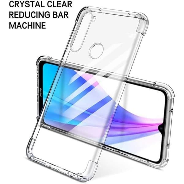 Skyddsfodral - E.F.CONNECTION - Redmi Note 8T - Stötabsorberande silikon - Transparent baksida - Härdat glas Transparent