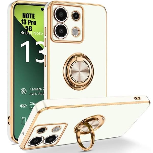Coque - E.F.CONNECTION - för Xiaomi Redmi Note 13 Pro 5G - Stöttålig - Silikon - 360° Rotabel Stöd Vit