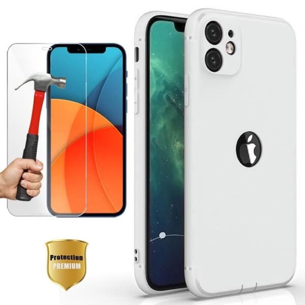 Pack av skal och härdat glas - E.F.CONNECTION - för iPhone 13 Pro Max - Silikon - Elegant - Matt Vit