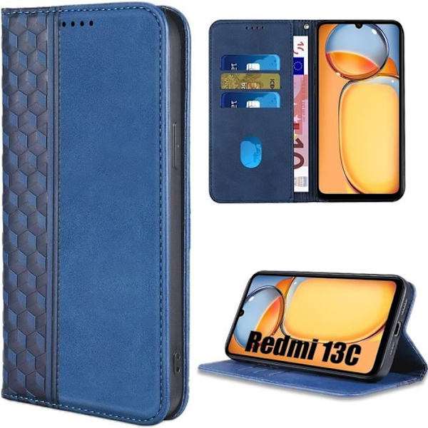 Skydd för Xiaomi Redmi 13C - Stötsäker - Konstläder - Ställ - Kortfack - Marinblå marinblå