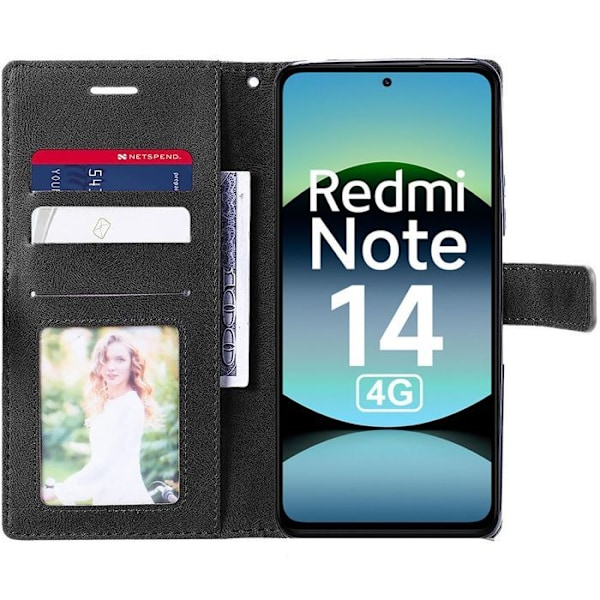 Coque + 2 Plattor Inga för Xiaomi Redmi Note 14 4G (inte för 5G) Anti-Rip Skydd Syntetläder Brun/ Svart Brun svart