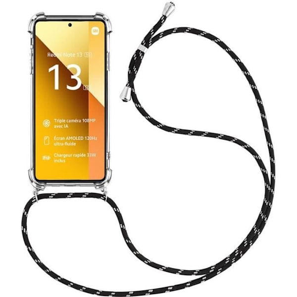 Skydd - Xiaomi - Redmi Note 13 5G - Stöttålig - Lätt snodd - Transparent svart Transparent, svart