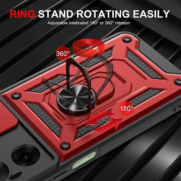 Coque til Xiaomi Redmi A5 - Ultra Slidstærk Beskyttelse med Ring og Skydelågskamera - Rød Röd