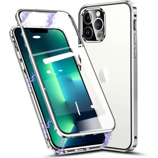 Skyddsskal - E.F.CONNECTION - för iPhone 13 Pro - Härdat glas - 360 graders skydd - Silver Silver
