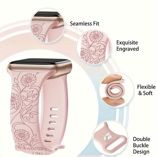 2 Armband för Apple Watch 38mm-40mm-41mm Series 9 8 SE 7 6 5 4 3 2 1 / Serie 10 (42mm) Silikon Mönster Solros Rosa och Grön Rosa, Grön