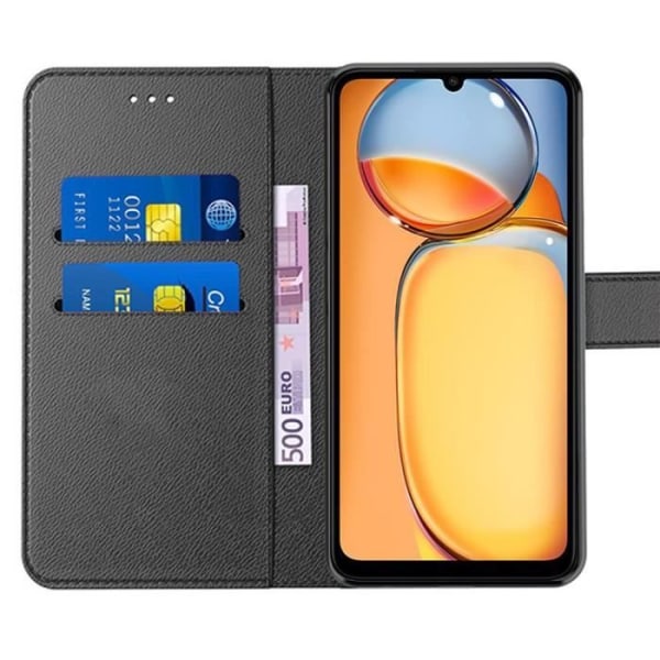 Fodral för Xiaomi Redmi 13C - Svart - Flip Case - PU-läder - Stötsäker - 2 Härdat glas Svart