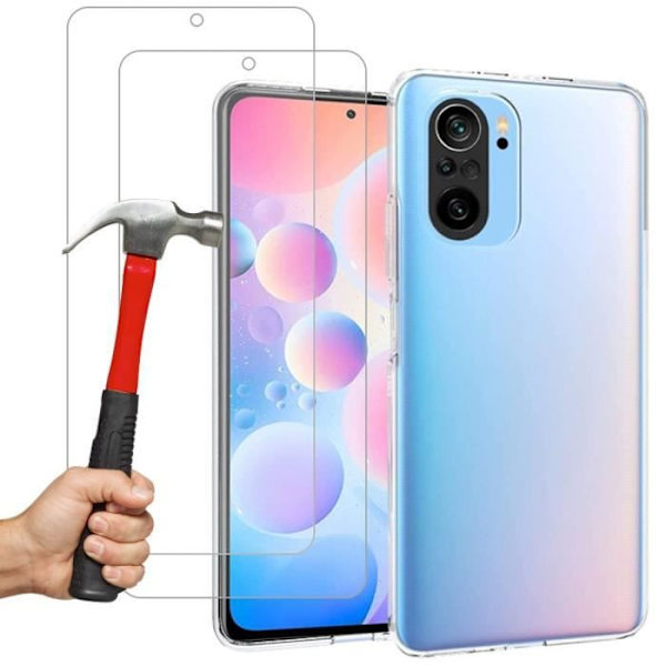 Etui til Xiaomi Mi 11i + 2 hærdede briller, Soft Shell-beskyttelse Stødsikker silikone