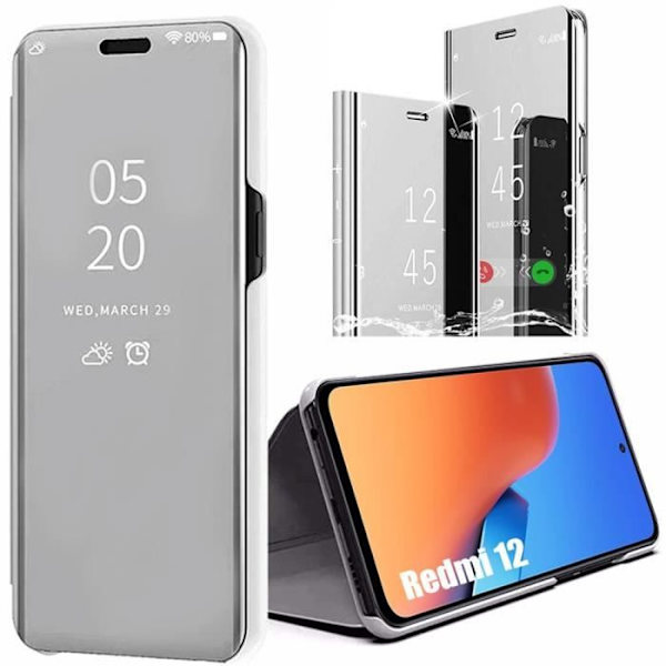 Fodral till Xiaomi Redmi 12 4G-5G (ej för Redmi Note 12), Silver Fullt skydd Anti-skrapa spegeleffekt Klar sikt