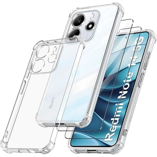 Fodral för Xiaomi Redmi Note 14 5G (ej för 4G) TPU Stötsäker Transparent + 2 härdat glas skyddsglas