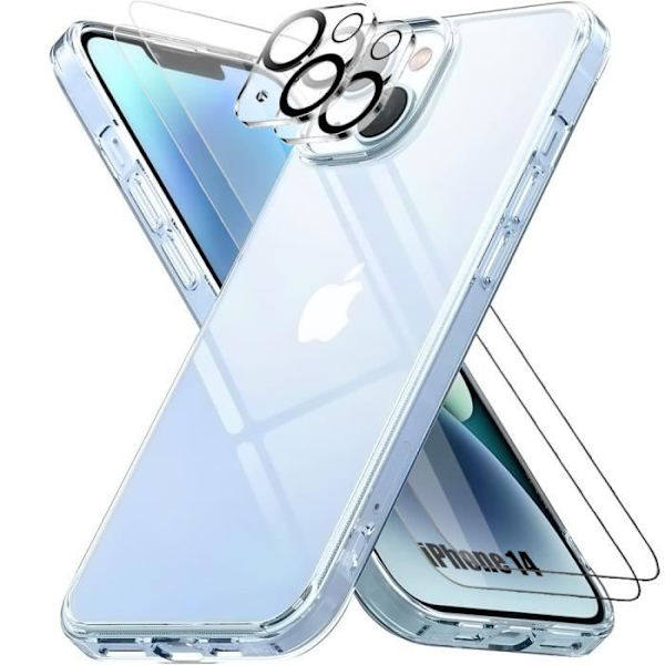 Silicon Skaft - iPhone 14 - 100% Transparent - 3 Härdat Glas - 2 Kameraskydd Transparent