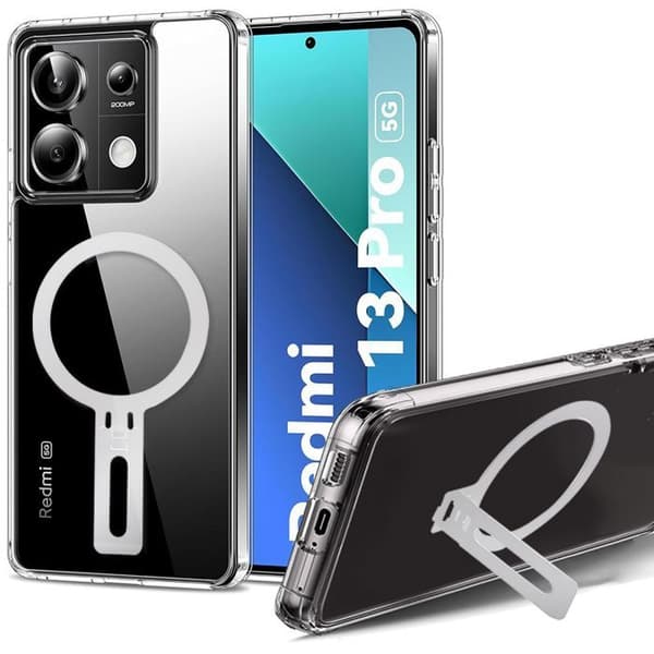 Coque - E.F.CONNECTION - För Xiaomi Redmi Note 13 Pro 5G - Transparent Silikon - Magnetiskt Stöd - Stötsäker Transparent