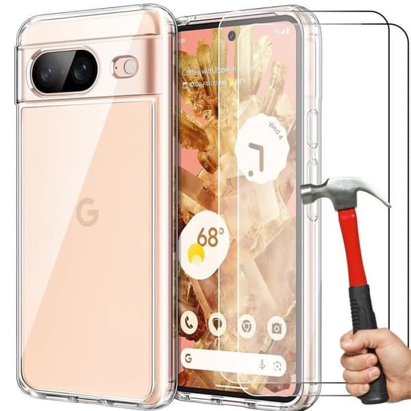 Fodral och 2 härdade glasögon för Google Pixel 8 - Förstärkt skydd Stötsäkert silikon