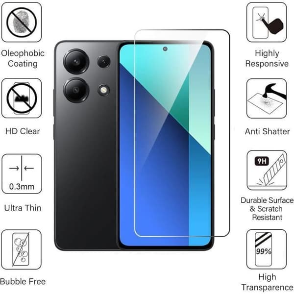 Skärmskydd för Xiaomi Redmi Note 13 - Härdat Glas - Pack om 3 - Stötsäker 9H Transparent