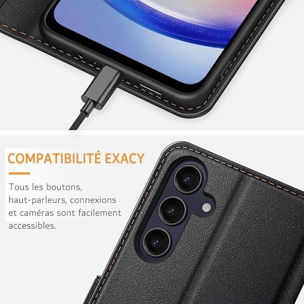 Coque + 2 Tåliga Glas för Xiaomi 14T, Stötskydd Anti-Scratch Syntetiskt Läder Svart Svart