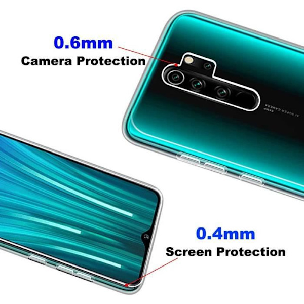 Beskyttelsesskal - MP4 TELECOM - Xiaomi Redmi Note 8 Pro - Transparent Silikone - Tempereret Glas - Ridseresistent