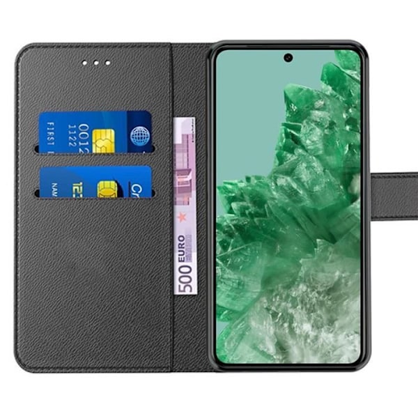 Heltäckande fodral till Google Pixel 8 Pro - Stötsäkert syntetiskt läder Flap Protection Svart