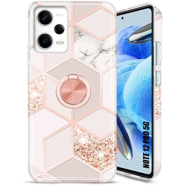 Coque - Xiaomi - Redmi Note 12 Pro 5G - Rosa - Rotating Ring 360° - Silicone TPU Rosa